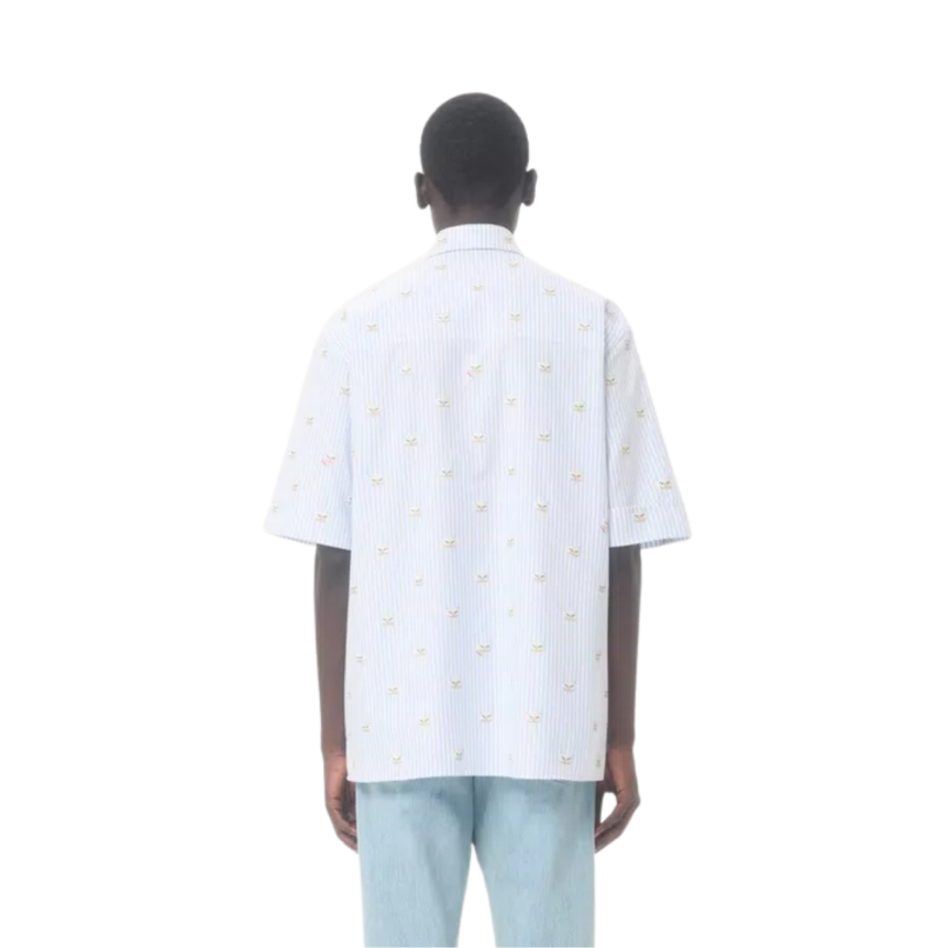 Chemise VALENTINO Oxford coton blanc rayure bleu ciel imprimé Le Chat De La Maison