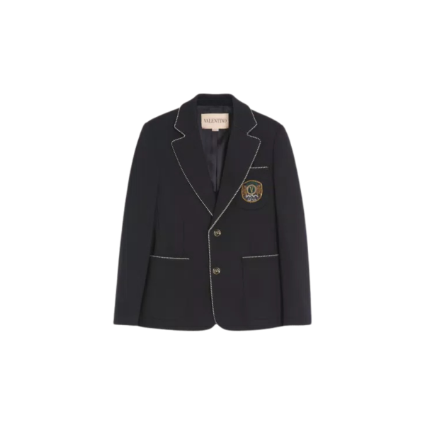 Veste droite VALENTINO blazer laine noire écusson Valentino poche
