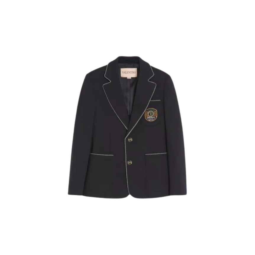 Veste droite VALENTINO blazer laine noire écusson Valentino poche
