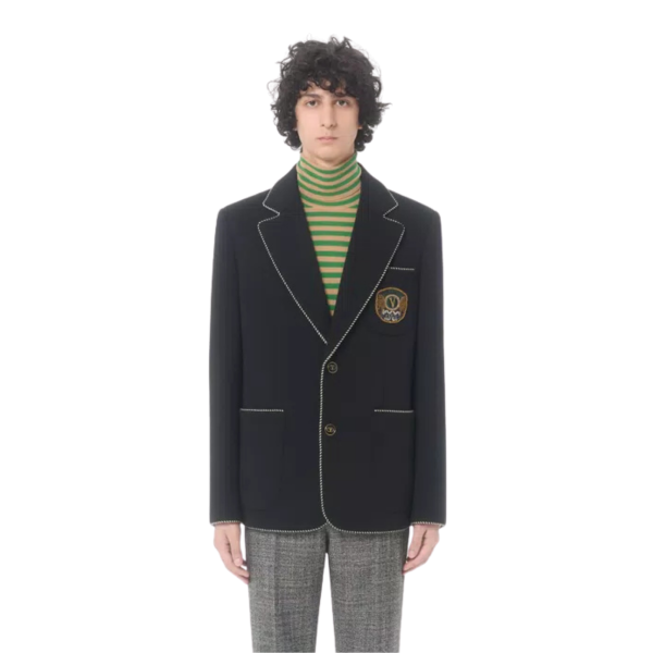Veste droite VALENTINO blazer laine noire écusson Valentino poche