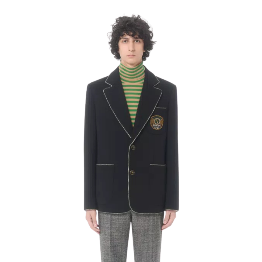 Veste droite VALENTINO blazer laine noire écusson Valentino poche