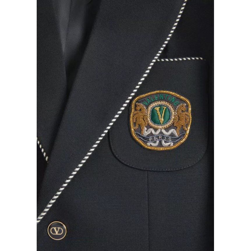Veste droite VALENTINO blazer laine noire écusson Valentino poche