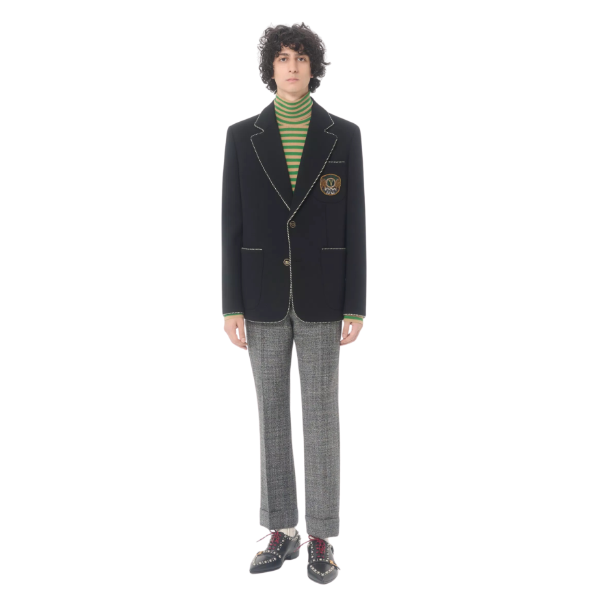 Veste droite VALENTINO blazer laine noire écusson Valentino poche