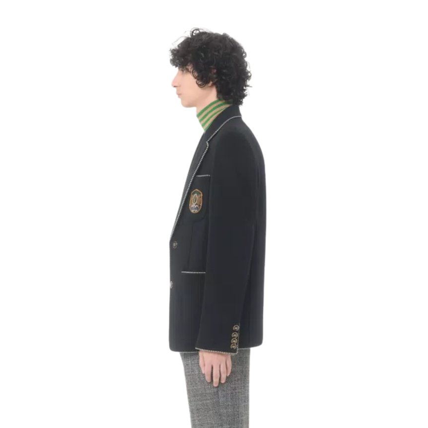 Veste droite VALENTINO blazer laine noire écusson Valentino poche