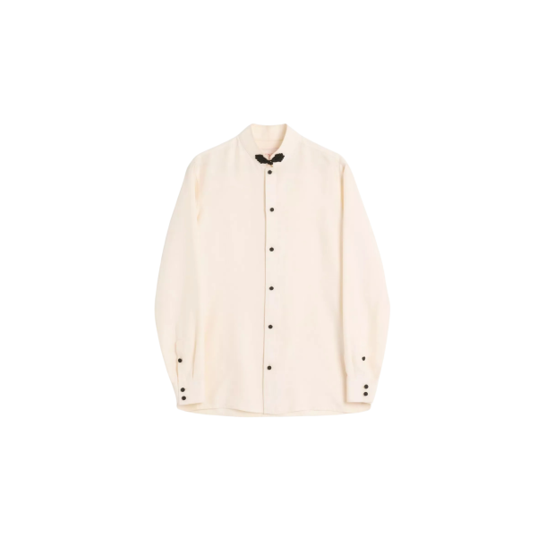 Chemise VALENTINO  col Mao soie shantung écru brandebourg noir