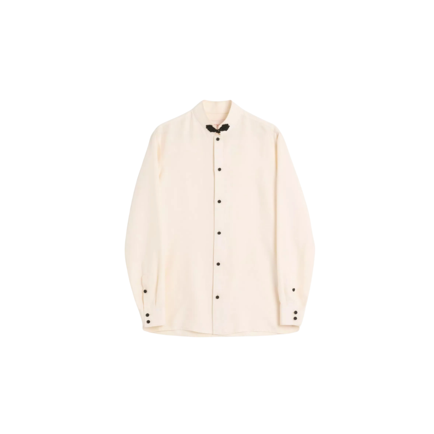 Chemise VALENTINO  col Mao soie shantung écru brandebourg noir