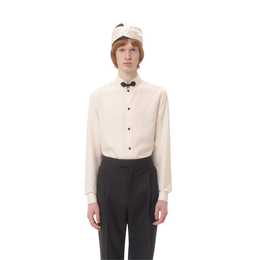 Chemise VALENTINO  col Mao soie shantung écru brandebourg noir