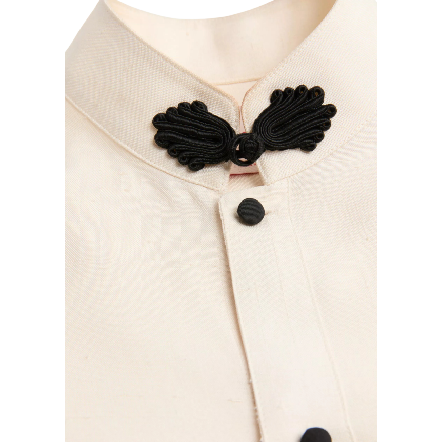 Chemise VALENTINO  col Mao soie shantung écru brandebourg noir