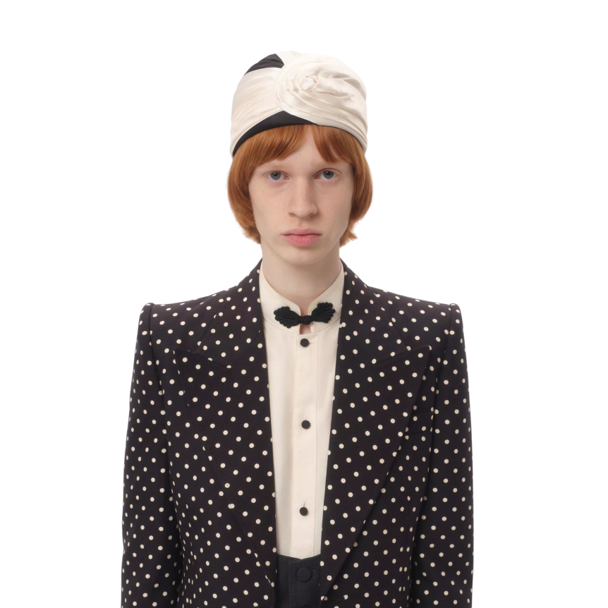 Chemise VALENTINO  col Mao soie shantung écru brandebourg noir