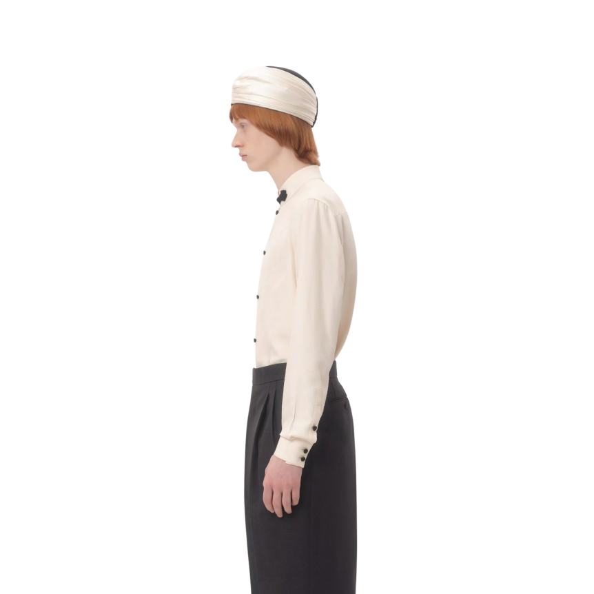 Chemise VALENTINO  col Mao soie shantung écru brandebourg noir