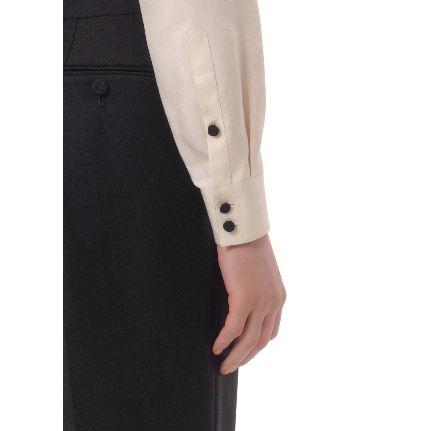 Chemise VALENTINO  col Mao soie shantung écru brandebourg noir