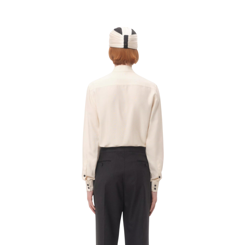 Chemise VALENTINO  col Mao soie shantung écru brandebourg noir
