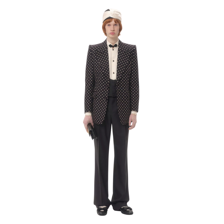 Chemise VALENTINO  col Mao soie shantung écru brandebourg noir