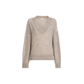 Pull col V laine vierge mohair beige effet brillant