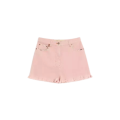 Short en denim coton rose ourlets effilochés poche fleurs Liberty