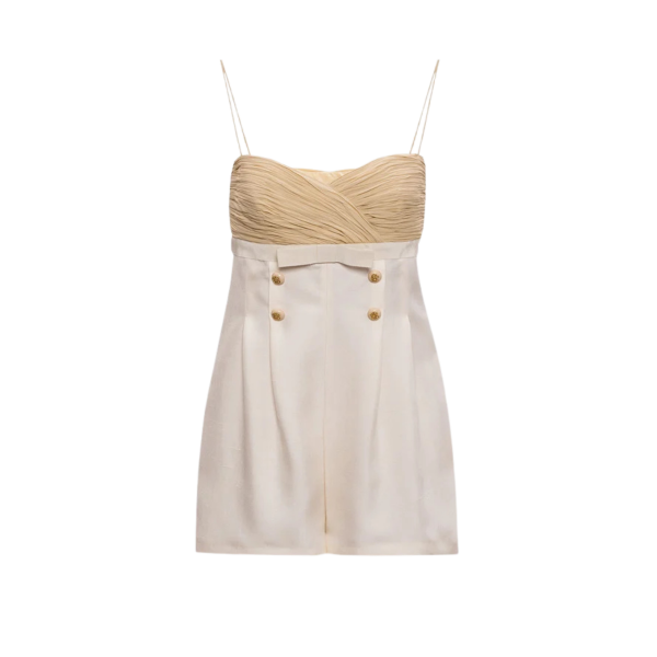 Combishort VALENTINO bustier beige fine bretelle soie shantung écru boutons