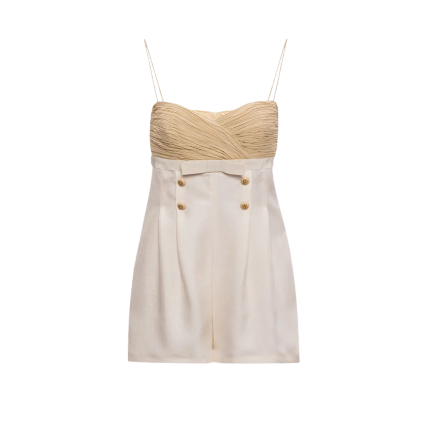 Combishort VALENTINO bustier beige fine bretelle soie shantung écru boutons
