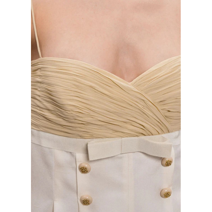 Combishort VALENTINO bustier beige fine bretelle soie shantung écru boutons