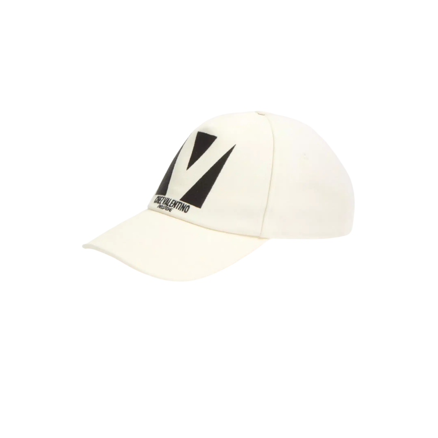 Casquette Chez Valentino  coton écru broderie V noir