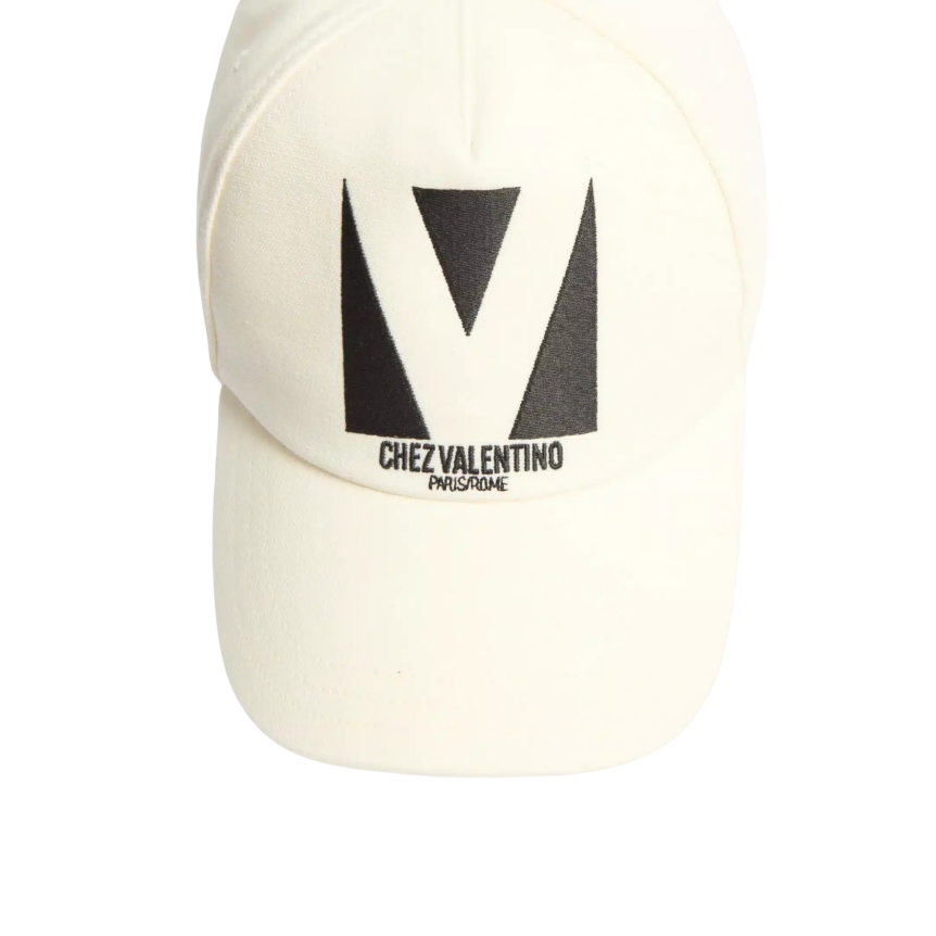 Casquette Chez Valentino  coton écru broderie V noir