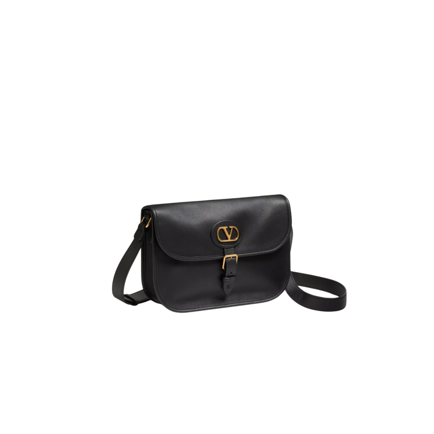 Sac porté épaule VALENTINO Antibes cuir de veau noir V logo doré bandoulière