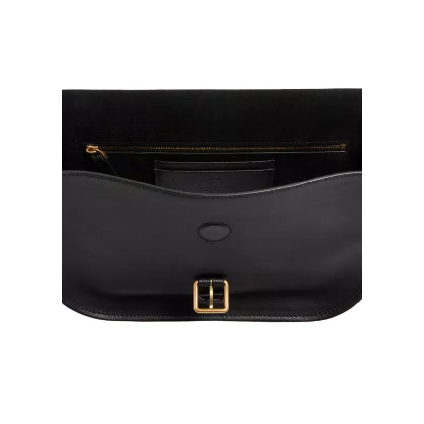 Sac porté épaule VALENTINO Antibes cuir de veau noir V logo doré bandoulière