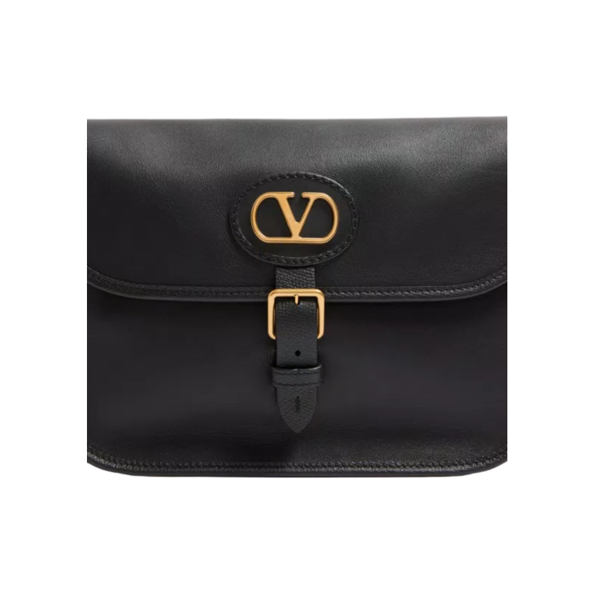 Sac porté épaule VALENTINO Antibes cuir de veau noir V logo doré bandoulière