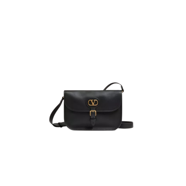 Sac porté épaule VALENTINO Antibes cuir de veau noir V logo doré bandoulière