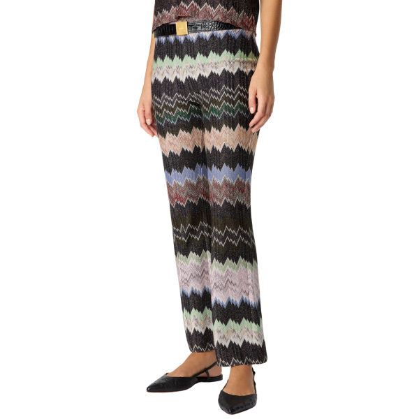 MISSONI Pantalon court viscose lamé motif serpent marron vert