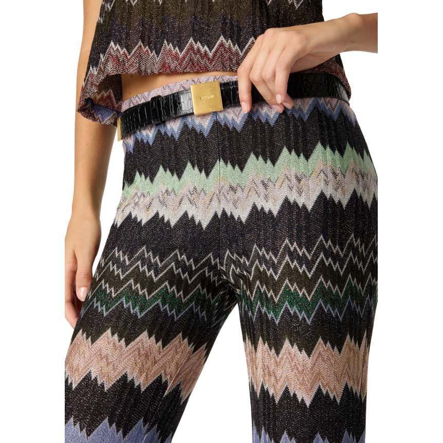 MISSONI Pantalon court viscose lamé motif serpent marron vert
