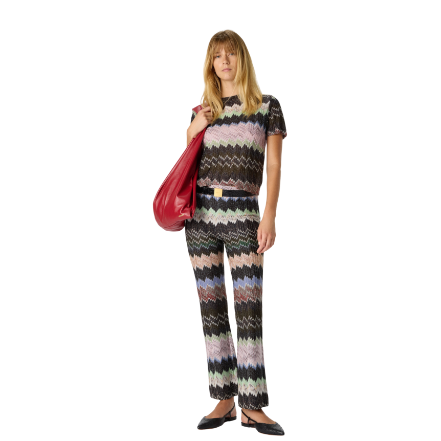 MISSONI Pantalon court viscose lamé motif serpent marron vert