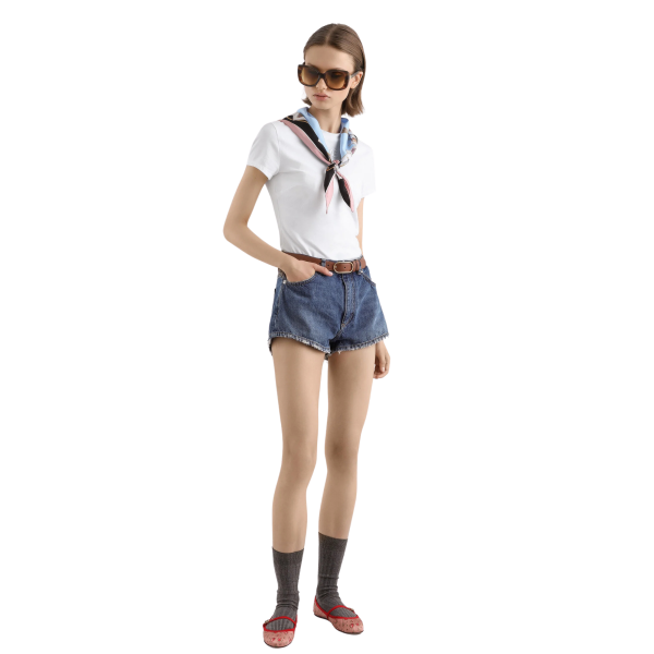 T-shirt col rond DOLCE & GABBANA coton jersey blanc col foulard imprimé à nouer