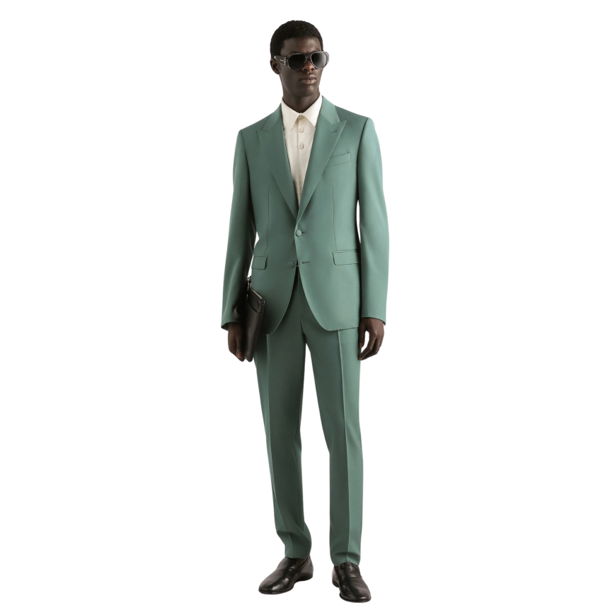 pantalon classique DOLCE & GABBANA popeline de laine vierge vert arrière taille elastique