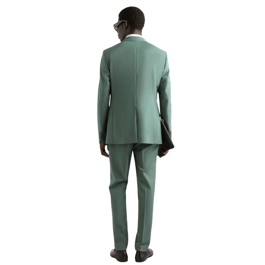 pantalon classique DOLCE & GABBANA popeline de laine vierge vert arrière taille elastique