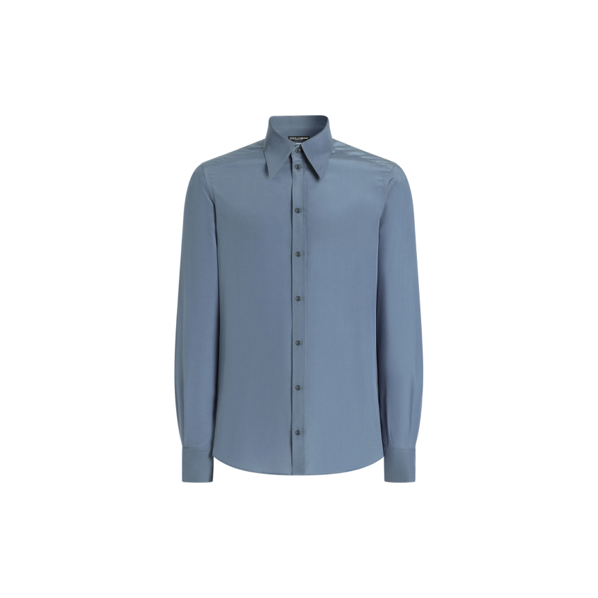 Chemise manche longue DOLCE & GABBANA soie crêpe de Chine bleu pétrole