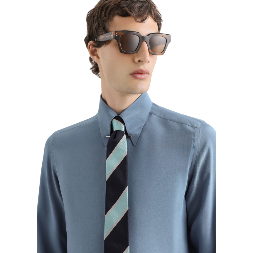 Chemise manche longue DOLCE & GABBANA soie crêpe de Chine bleu pétrole