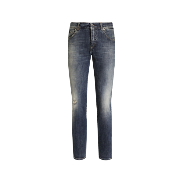 Jean slim DOLCE & GABBANA denim coton bleu délavé accrocs plaque métal poche arrière
