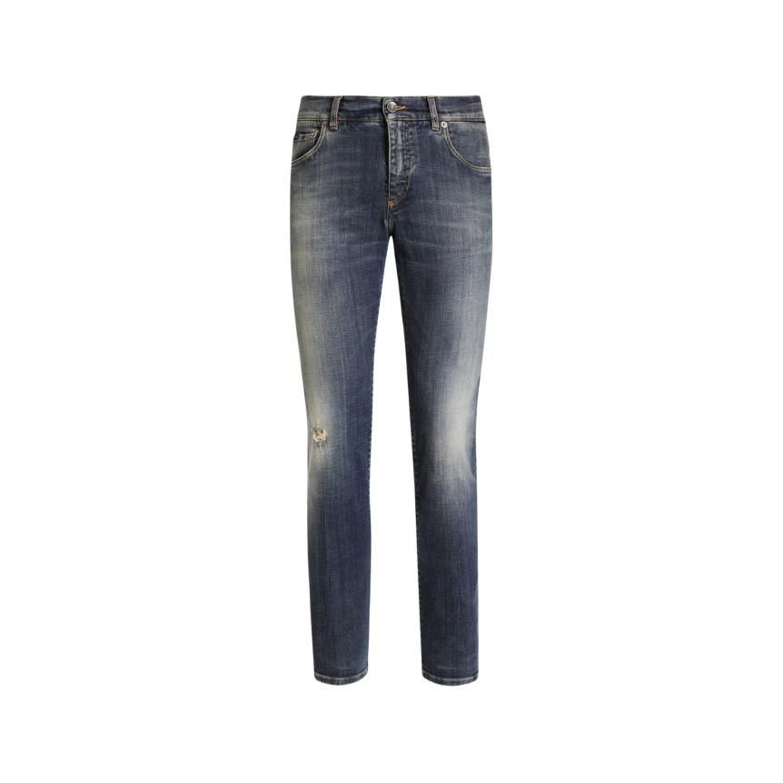 Jean slim DOLCE & GABBANA denim coton bleu délavé accrocs plaque métal poche arrière