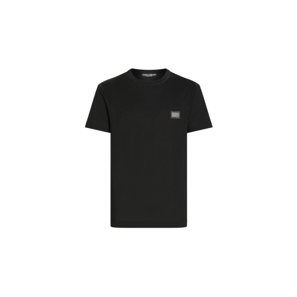 T-shirt col rond DOLCE  & GABBANA manche courte coton noir plaque métal poitrine