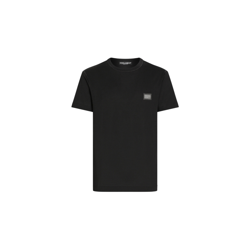 T-shirt col rond DOLCE  & GABBANA manche courte coton noir plaque métal poitrine