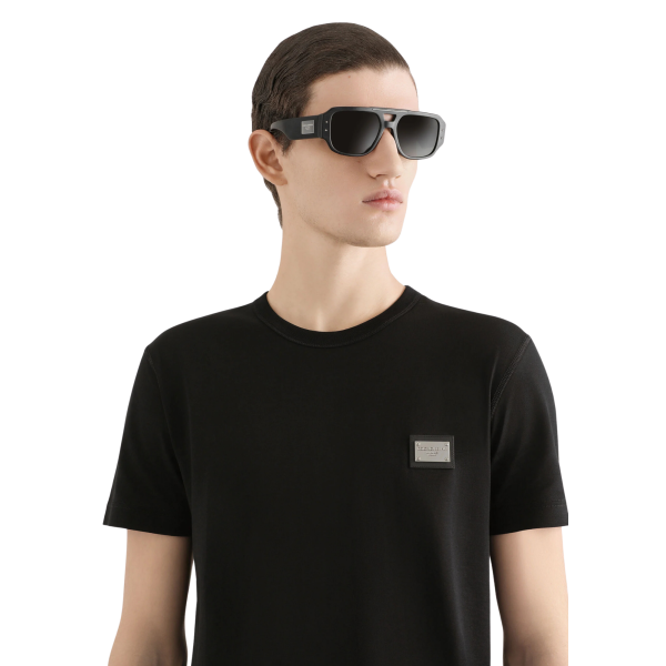 T-shirt col rond DOLCE  & GABBANA manche courte coton noir plaque métal poitrine