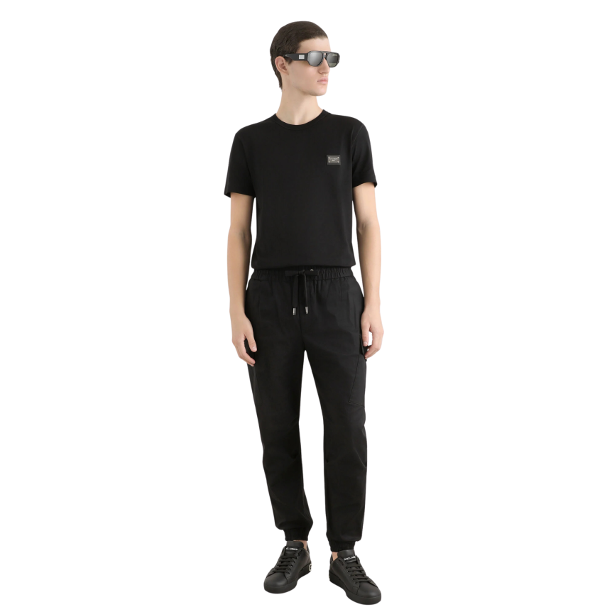 T-shirt col rond DOLCE  & GABBANA manche courte coton noir plaque métal poitrine