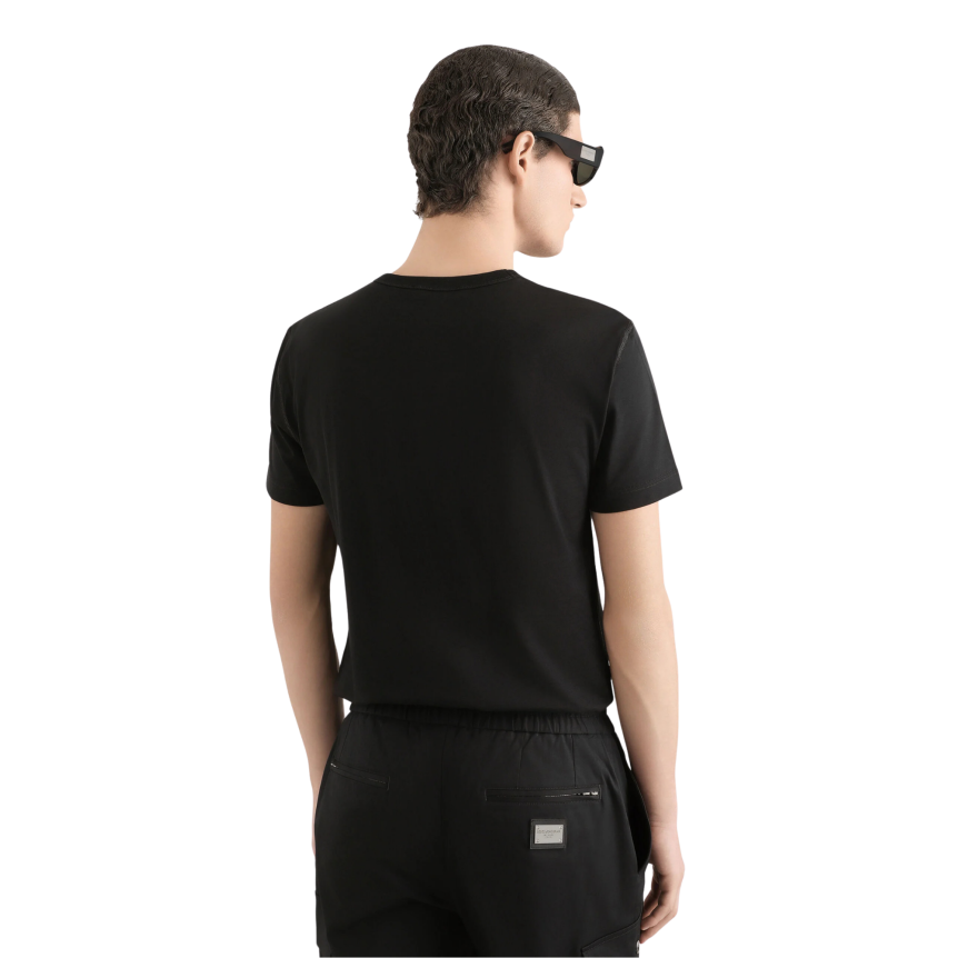 T-shirt col rond DOLCE  & GABBANA manche courte coton noir plaque métal poitrine