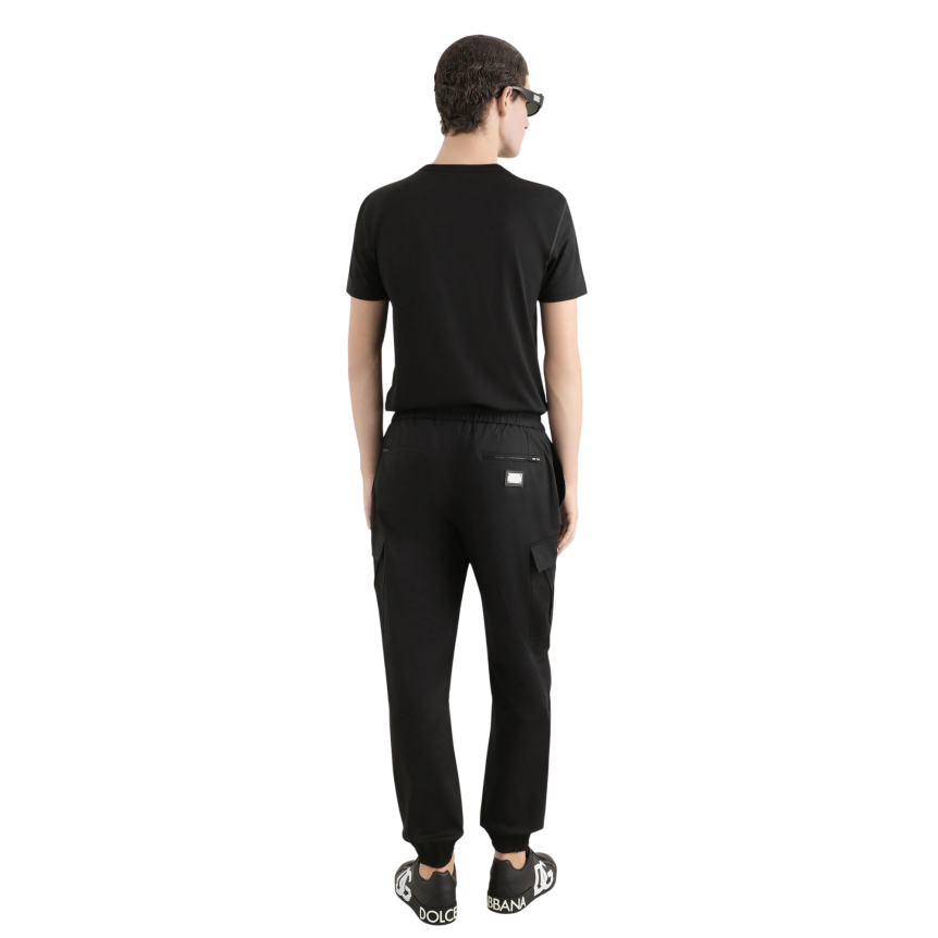 T-shirt col rond DOLCE  & GABBANA manche courte coton noir plaque métal poitrine