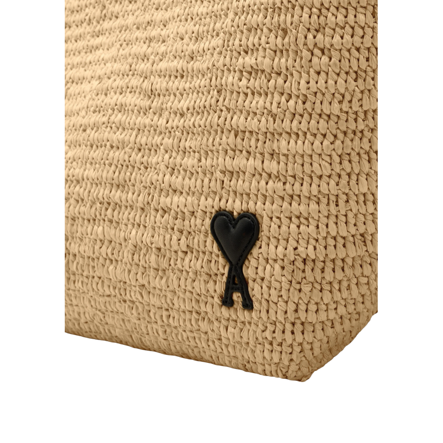 Sac Panier Cabas AMI Paris Raphia Naturel beige cœur noir