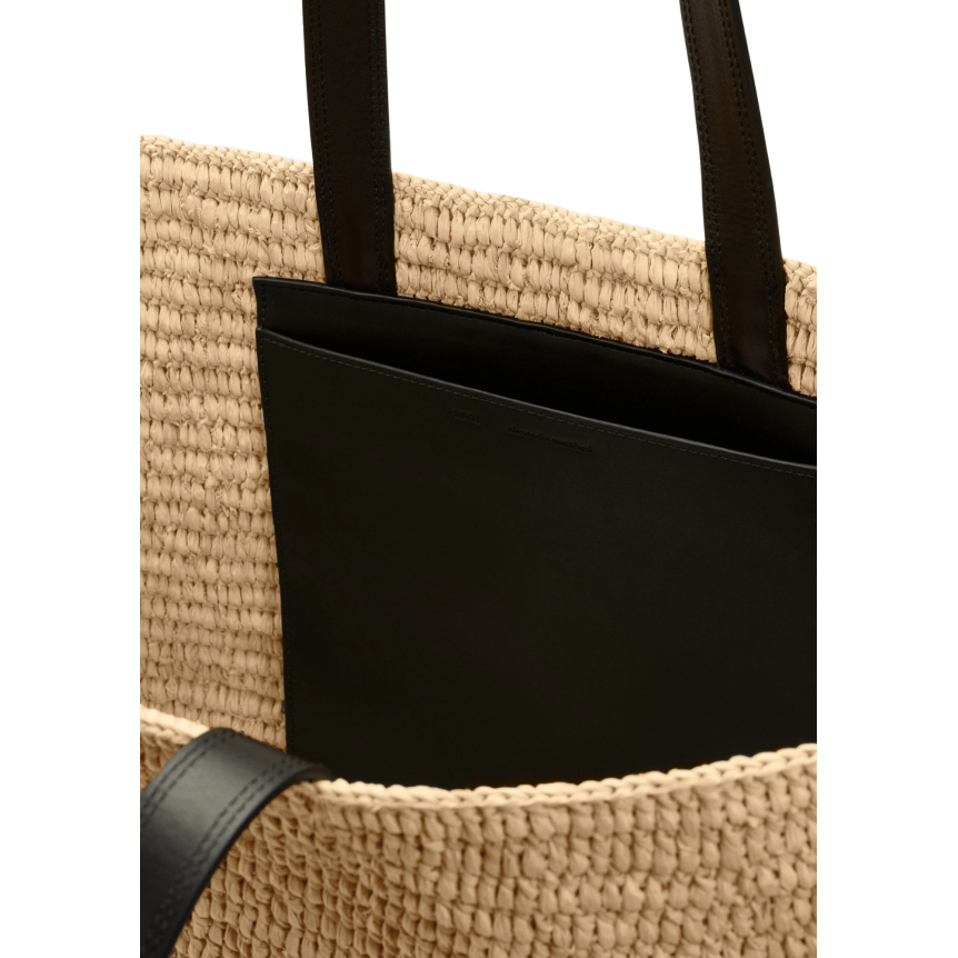Sac Panier Cabas AMI Paris Raphia Naturel beige cœur noir