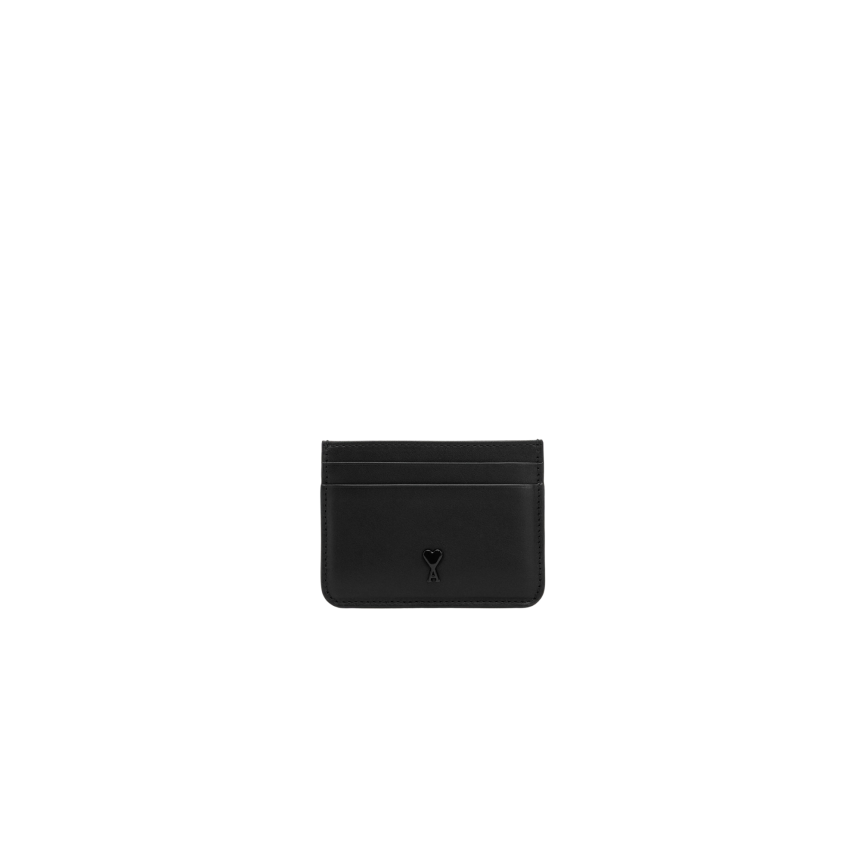 Porte-cartes AMI Paris cuir lisse noir cœur noir