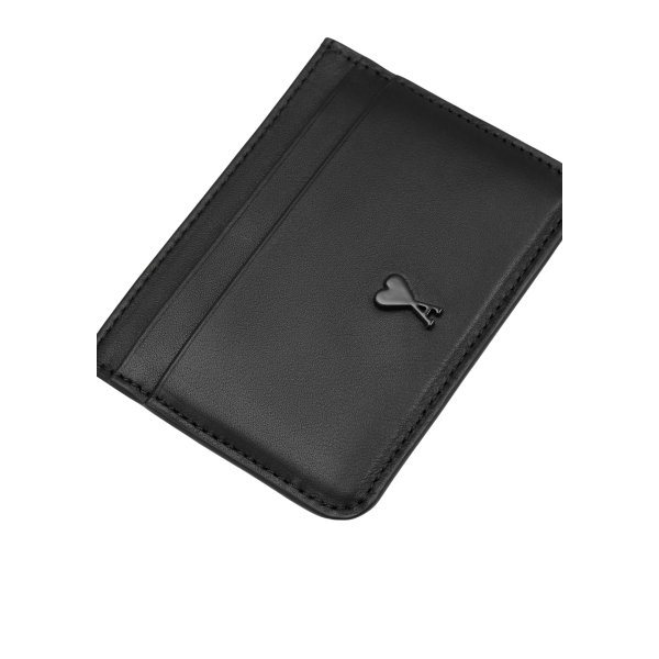 Porte-cartes AMI Paris cuir lisse noir cœur noir