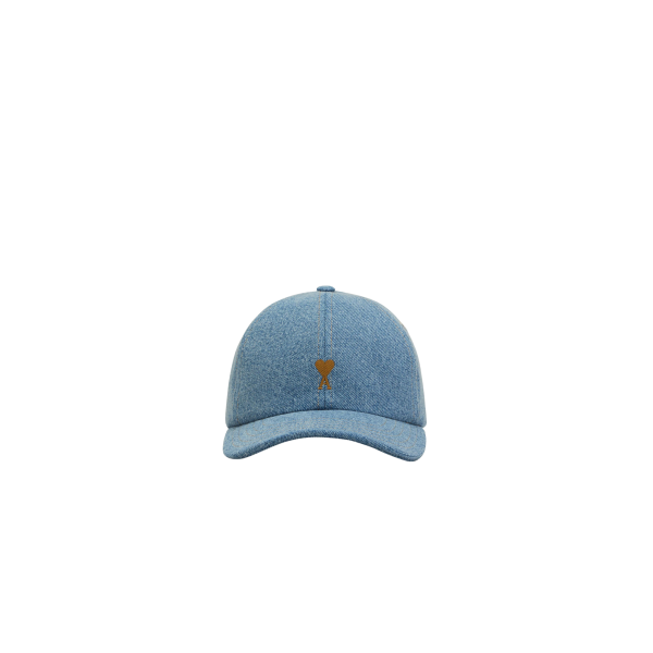 Casquette AMI Paris coton denim bleu clair coeur bronze