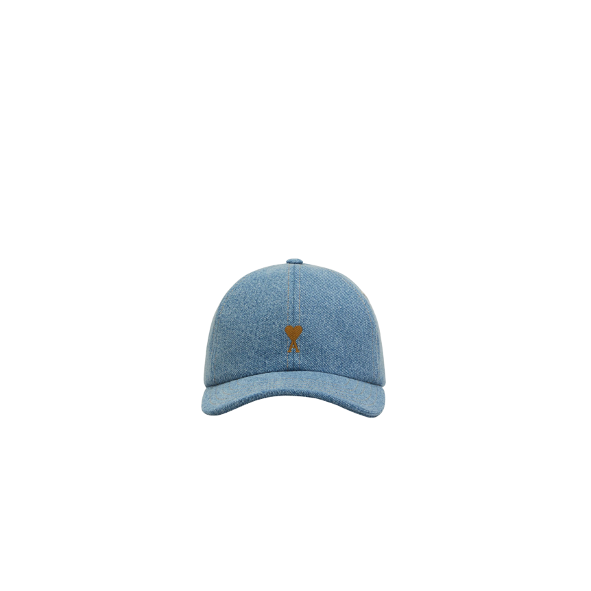 Casquette AMI Paris coton denim bleu clair coeur bronze